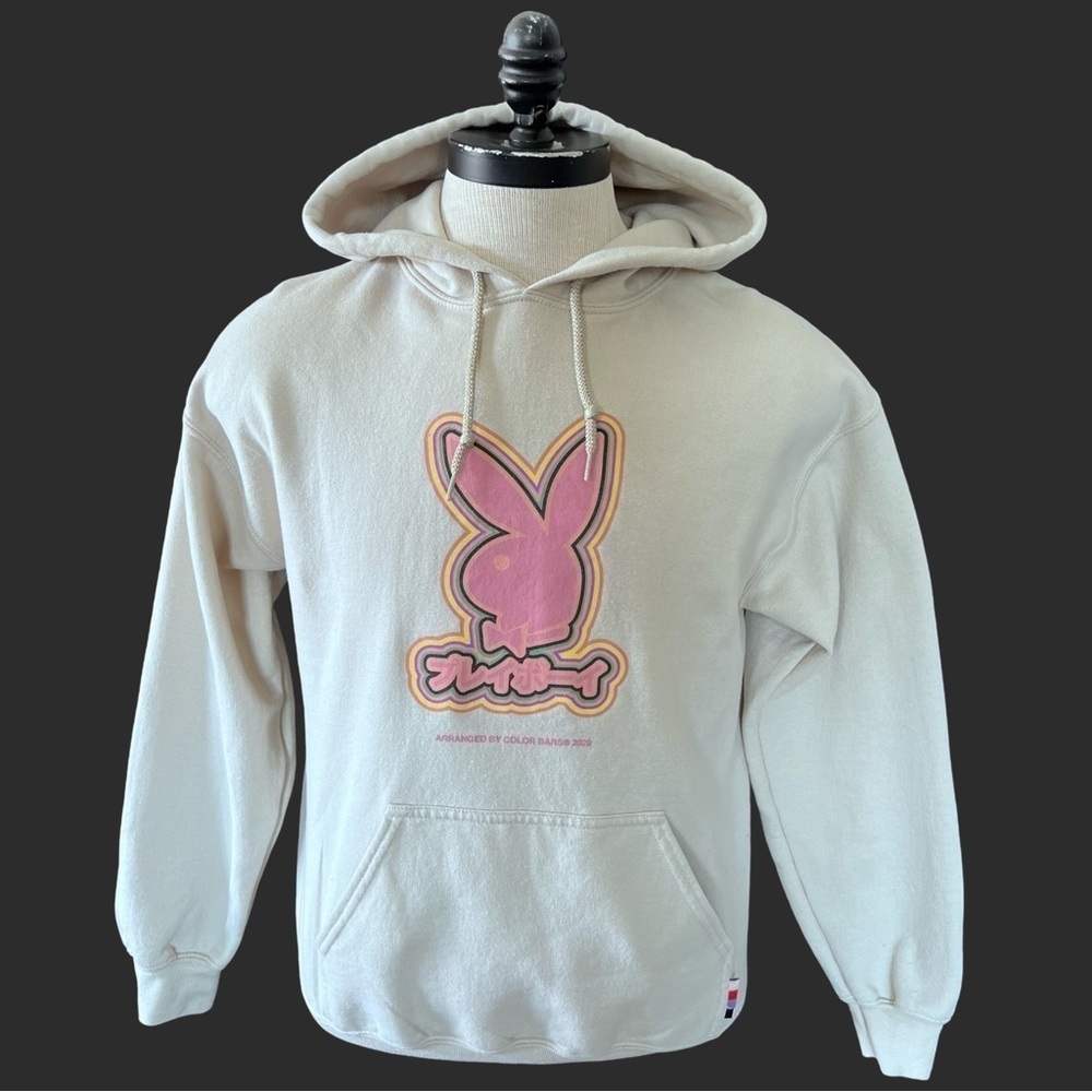 Playboy Tokyo Color Bars X Outline Bunny Rabbit Head Hoodie sweatshirt